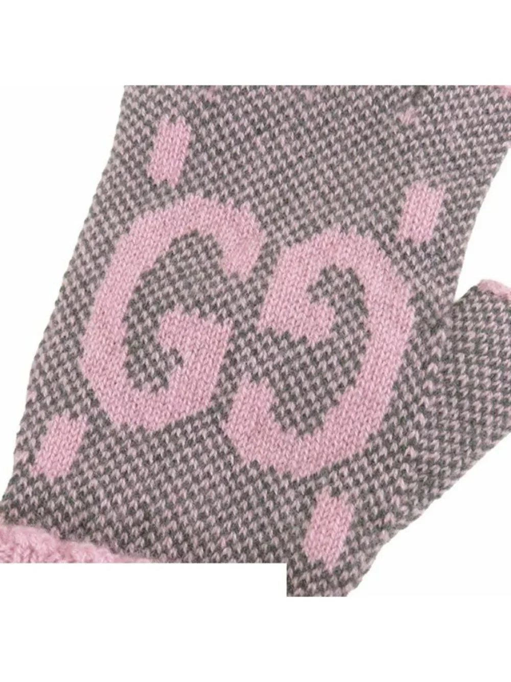 Gucci Fingerless Gloves Pink Gray Cashmere GG Logo